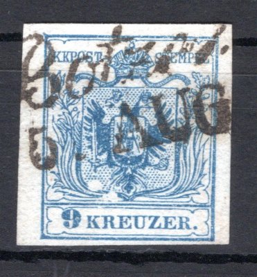 5; 9 kr modrá, ruční papír, typ IIIa, desková vada PF157a, katalog Ferchenbauer € 40.-