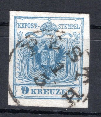 5; 9 kr modrá, ruční papír, typ IIIb, kartónový papír 0,12 mm, zk. Ferchenbauer.