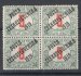 133 - čtyřblok známek 5f červené číslice s přetiskem Pošta československá 1919, spojené typy přetisku, na jedné známce nepatrná dvl, zk. Gilbert, kat. 2000 Kč 