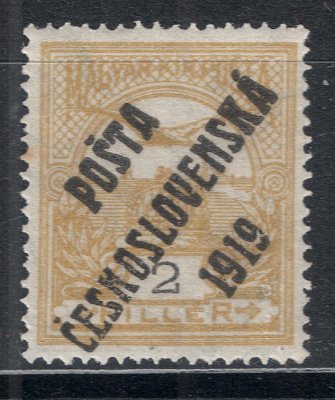 90 - 2h žlutá s přetiskem Pošta československá 1919, IV. typ přetisku, zk. Stupka, kat. 250 Kč