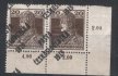 120 - pravá dolní rohová dvoupáska hodnoty 20f hnědá se silně posunutým přetiskem Pošta československá 1919, spojené typy přetisku,dvl, 
 dekorativná kus, zk. Gilbert