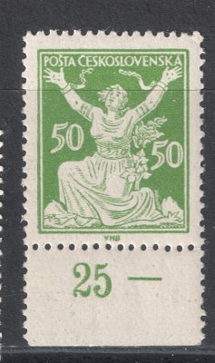 156 A - dolní krajová známka hodnoty 50h zelená, HZ 14, dolní okraj s počítadlem