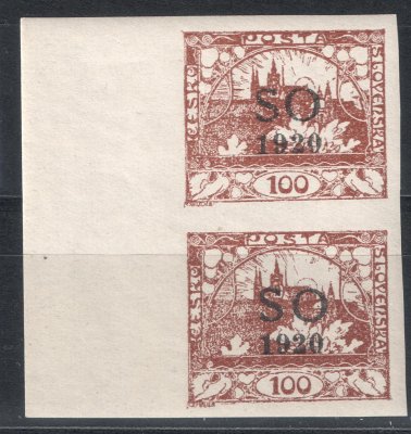 SO 17 - svislá dvoupáska hodnoty 100h s přetiskem SO 1920 s levým okrajem