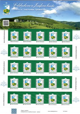 TL  18  ( VZ ZS 0018  ) Erlebachova  a  Josefova bouda, nominál  25 x A - sešítky  vlastní známky 