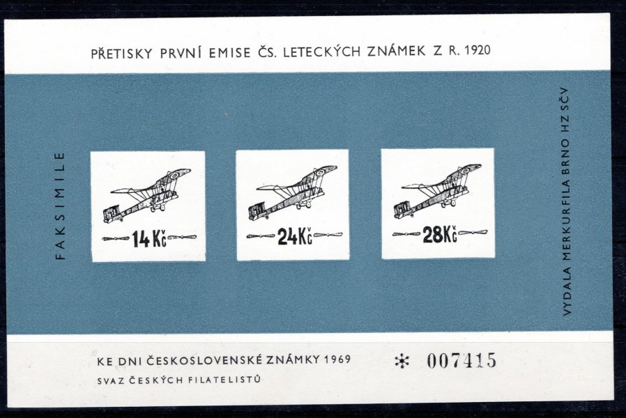 Oficiální Faksimile 1920 ;  Letecké svazu českých filatelistů ke dni československé známky 1969