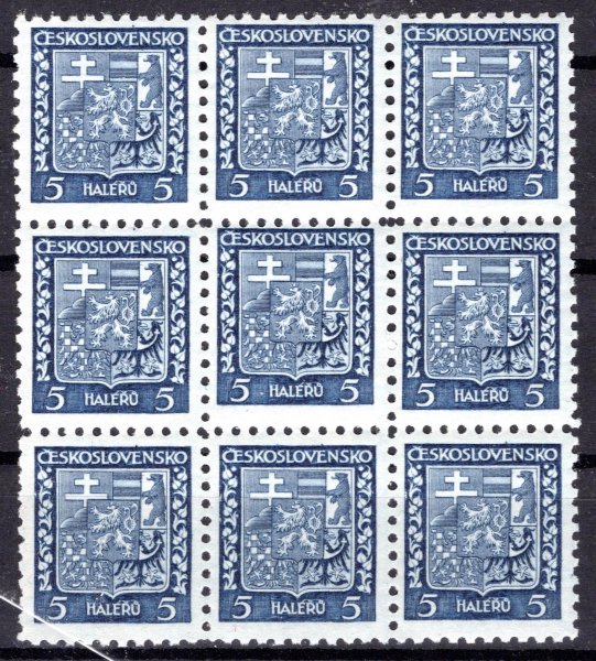 248, státní znak 9 ti blok, 5 h modrá s posunem moletáže