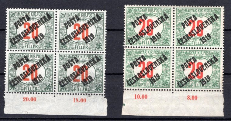 138 ; 20 f - spojené typy 2 x 4-blok s počítadly  - výrazné odlišné odstíny základní maďarské známky 