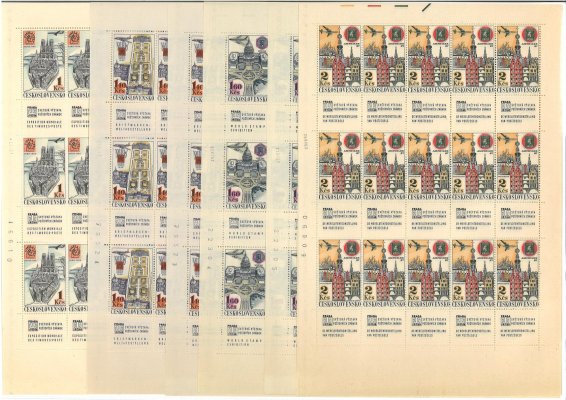 L 56 - 61, letecké, Praga 68,  kompletní archy, desky A + B, ( u 60 h + 2 Kčs  stejné desky)  hledané, včetně datumů tisku