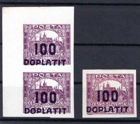 DL 27, doplatní 100/1000 fialová,  dvoupáska - modrofialová, známka - fialová