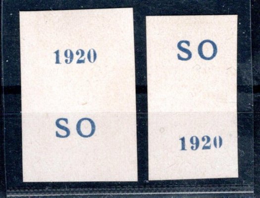 přetisky D, otisky přetisků na lístku papíru, v barvě modré 1 x SO pod rokem 1920 dole, hezké