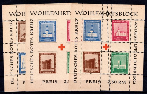 Oldenburg -  Mi. Bl.1 A , 2 B, + 2 A s posunem dvojité perforace, mimořádné a hledané