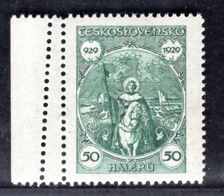 243, sv. Václav, dvojitá perforace na okraji, 1 x šikmá, zelená 50 h