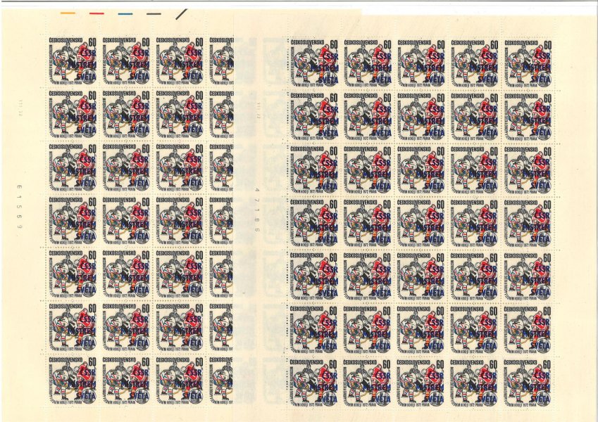 1961 - 1962 ; ČSSR mistrem světa 60 h + 1 Kčs - tiskové desky I + II - kompletní archy s daty tisku obsahující všechny typy a deskové vady ! 
