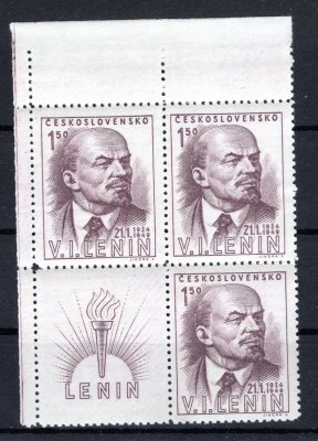 498; Lenin 1,50 Kčs – 4-blok se spojenými typy