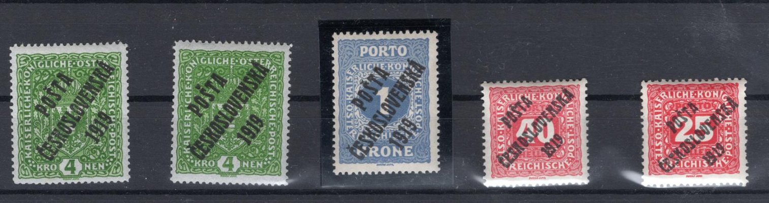 50 I ; 4 koruna úzká typ I+ II, 1 K- Porto + dvě malé čísla 
