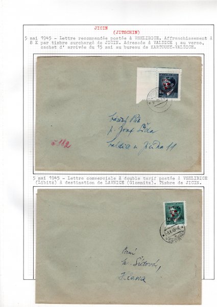 Jičín - přetisk na známkách A.H., dopis 2 x