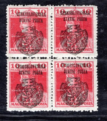 RV 125, Skalický přetisk, 4 blok,  Karel, červená 10 f, zk. Mrňák, Vrba, ve 4 bloku vzácné