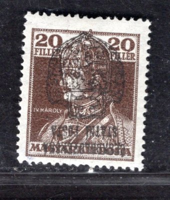 RV 126 PP, Skalický přetisk, II. náklad, přetisk  převrácený, Karel, hnědá 20 f, zk. Pofis, Mrňák