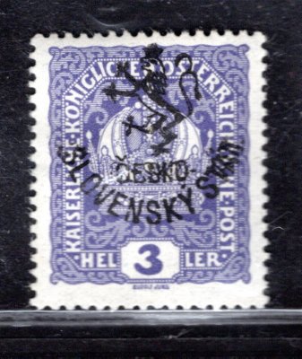 RV 85, Hornerův přetisk (Budějovické vydání),  koruna, fialová 3 h, zk. Vrba