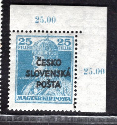 RV 149, Šrobárův přetisk, (Žilinské vydání), Karel, rohový kus s počítadly,modrá 25 f,  zk. Vrba, hezké