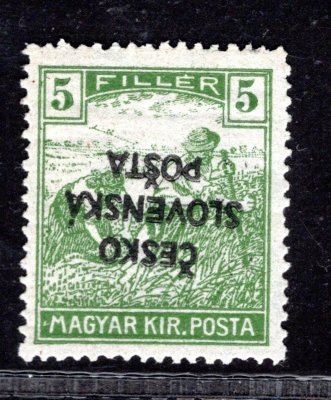 RV 140 PP, Šrobárův přetisk, (Žilinské vydání), přetisk převrácený, ženci, zelená 5 f, zk. Mrňák