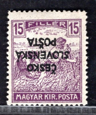 RV 142 PP, Šrobárův přetisk, (Žilinské vydání), přetisk převrácený, ženci, fialová 15 f, zk. Vrba