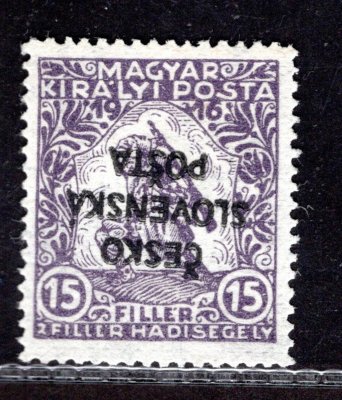 RV 153 PP, Šrobárův přetisk, (Žilinské vydání), přetisk převrácený,  válečné, fialová 15 f,  zk. Mrňák