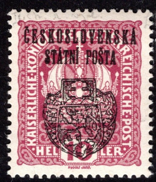 RV 25,  II. Pražský přetisk, fialová 10 h, zk. Gilbert