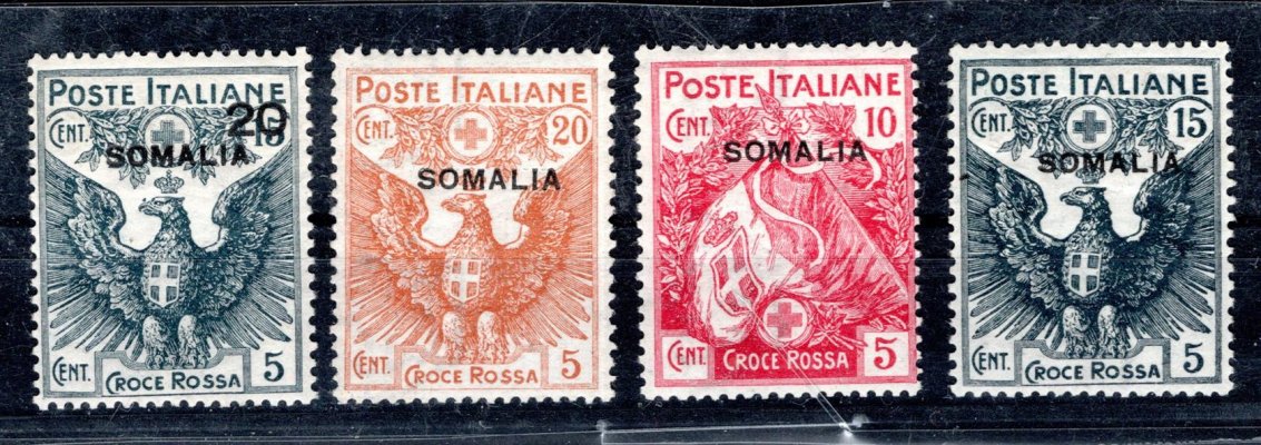 Itálie . kolonie, Somálsko,  Sassone 19 - 22, přetisk "SOMALIA" na Italie 120 -23, zkoušeno Caffaz, kat. Sassone 1100 Euro