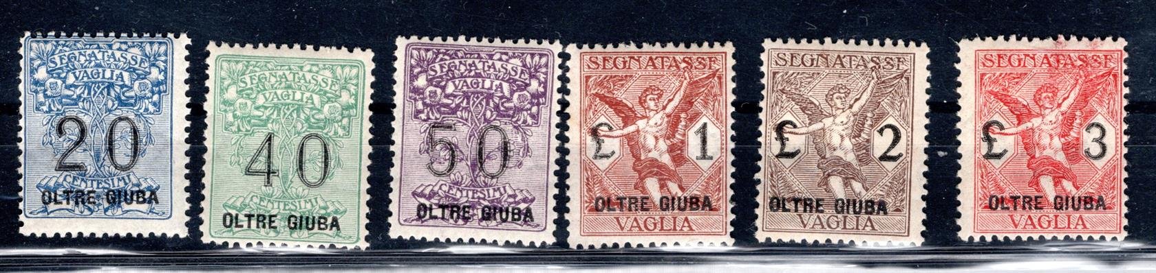 Itálie . kolonie, OLTRE GIUBA,  Sassone 1 - 6, přetisk "OLTRE GIUBA" na Italie, přpouštěcí 1-6, , kat. Sassone 1800 Euro