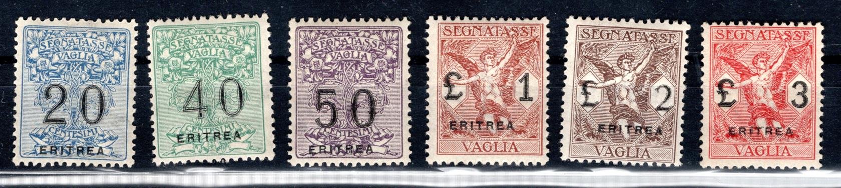 Itálie . kolonie, Eritrea,  Sassone 1 - 6, přetisk "ERITREA" na Italie, přpouštěcí 1-6, , kat. Sassone 1000 Euro