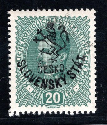 RV 91, Hornerův přetisk (Budějovické vydání), Karel, modrozelená 20 h, zk. Vrba
