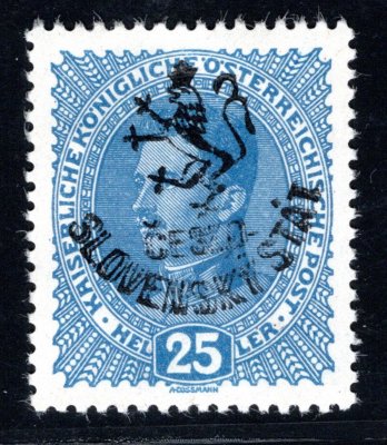 RV 92, Hornerův přetisk (Budějovické vydání), Karel, modrá 25 h, zk. Vrba