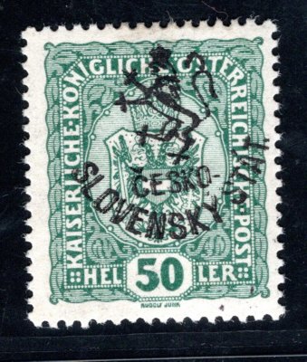 RV 95, Hornerův přetisk (Budějovické vydání), znak, zelená 50 h, zk. Vrba