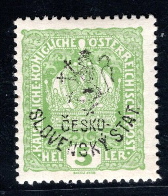 RV 86, Hornerův přetisk (Budějovické vydání), koruna, světle zelená 5 h, zk. Vrba