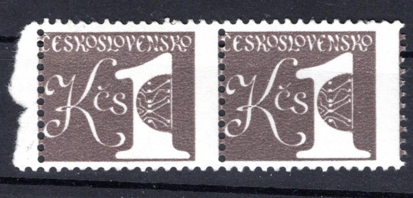 2399; Svitková 1 Kčs dvoupáska s posunem svislé perforace do obrazu známky