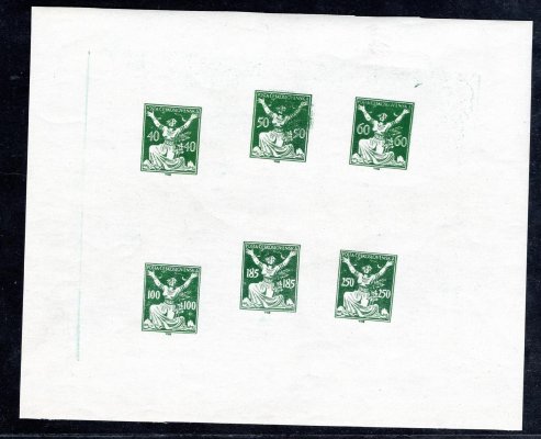 ZT, soutisk 6-ti známek v aršíkové úpravě v barvě tmavě zelené, zk. Gi, hledané