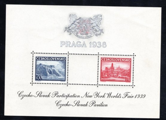 AS 4 f, A 342-3, Praga 1938, s přítiskem pro výstavu NY 1939, přítisk černý, znak stříbrný
