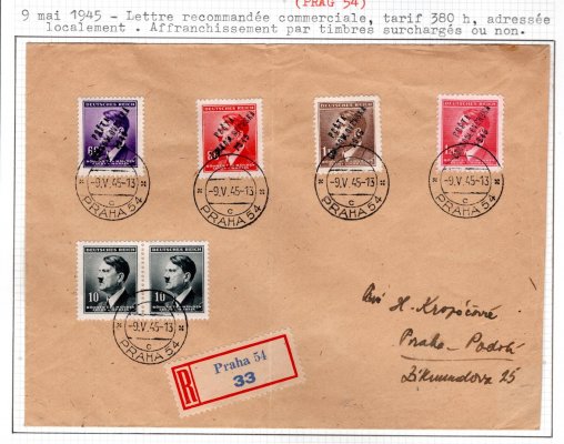 Praha 54,liboc, 2 x R dopis, sestava přetisků na známkách B + M, hledané