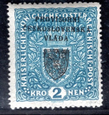 RV 16a,  I. Pražský přetisk, papír žilkovaný, znak, modrá 2 K, formát široký,  zk. Gilbert, Mrňák