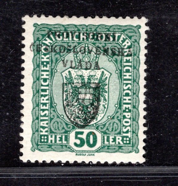 RV 11, I. Pražský přetisk, obtisk přeetisku, znak zelená 50 h, zajímavé