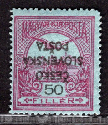 RV N, Šrobárův přetisk, (Žilinské vydání), nevydaná, náklad II -  Turul, fialová 50 f , zk. Mrňák