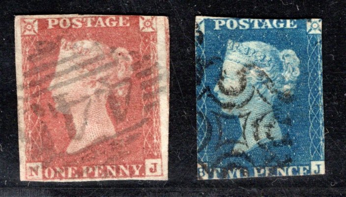 Anglie - SG 2 ; Blue penny užší okraje + red penny 