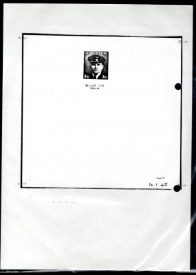 ZT, 1945, londýnské vydání, 3 Kč v barvě hnědé, zkusmý tisk, nezoubkovaný nalepen na  kartonu, č. 399, v rohu datum 16/I/45, zkoušeno a atest Karásek, rámečkové fialové razítko FILE, řídký výskyt zkusmých tisků, hledané

