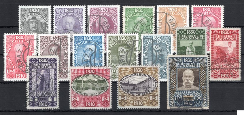 161–177; 1 h až 10 K em. 1910, kompletní série, razítkovaná, u dvou levných známek nedokonalosti, koncové hodnoty 2, 5 a 10 K bezvadné, ANK € 1.300.-