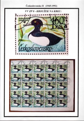 1588 - 93, vodní ptactvo, rohové 25-ti bloky, u hodnoty 1,60 Kč - VV - kroužek na krku, katalog neuvádí