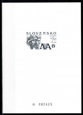 PT 01, Cyril a Metod, černotisk, příloha Monografie č. 15, číslo 002425,  Kat. 25 Euro
