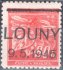 Revoluční 1945, přetisk Louny 9. 5. 1945 na známce Lipové listy 80 h, nejhledanější hodnota tohoto vydání