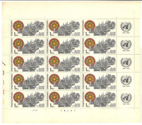1834 PL, 1 Kčs výročí OSN, 15blok s pěti kupóny, TD B 