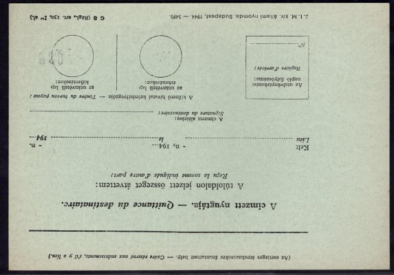 Mukačevo Mc 8c, mezinárodní pěněžní poukázka 1944, luxusní stav